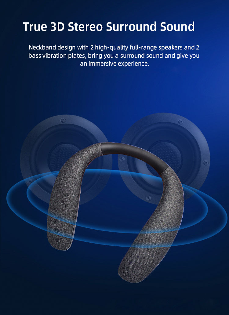 Nowy projekt Bezprzewodowy głośnik z pałąkiem na kark 6W Dźwięk stereo 3D Poręczny głośnik Bluetooth na szyję