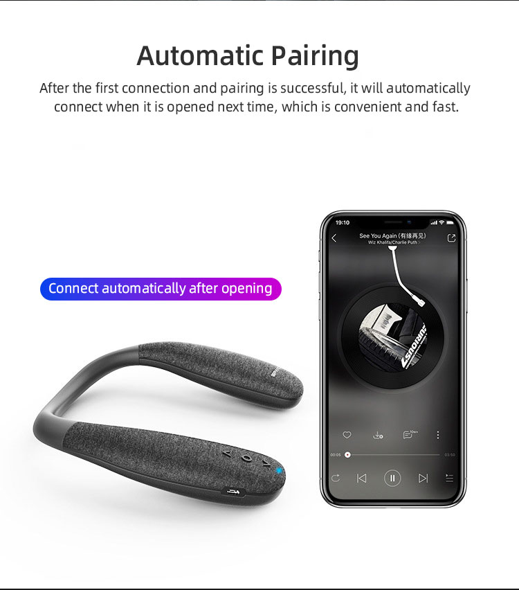 Novo design alto-falante sem fio 6W 3D som estéreo vestível Bluetooth alto-falante de pescoço