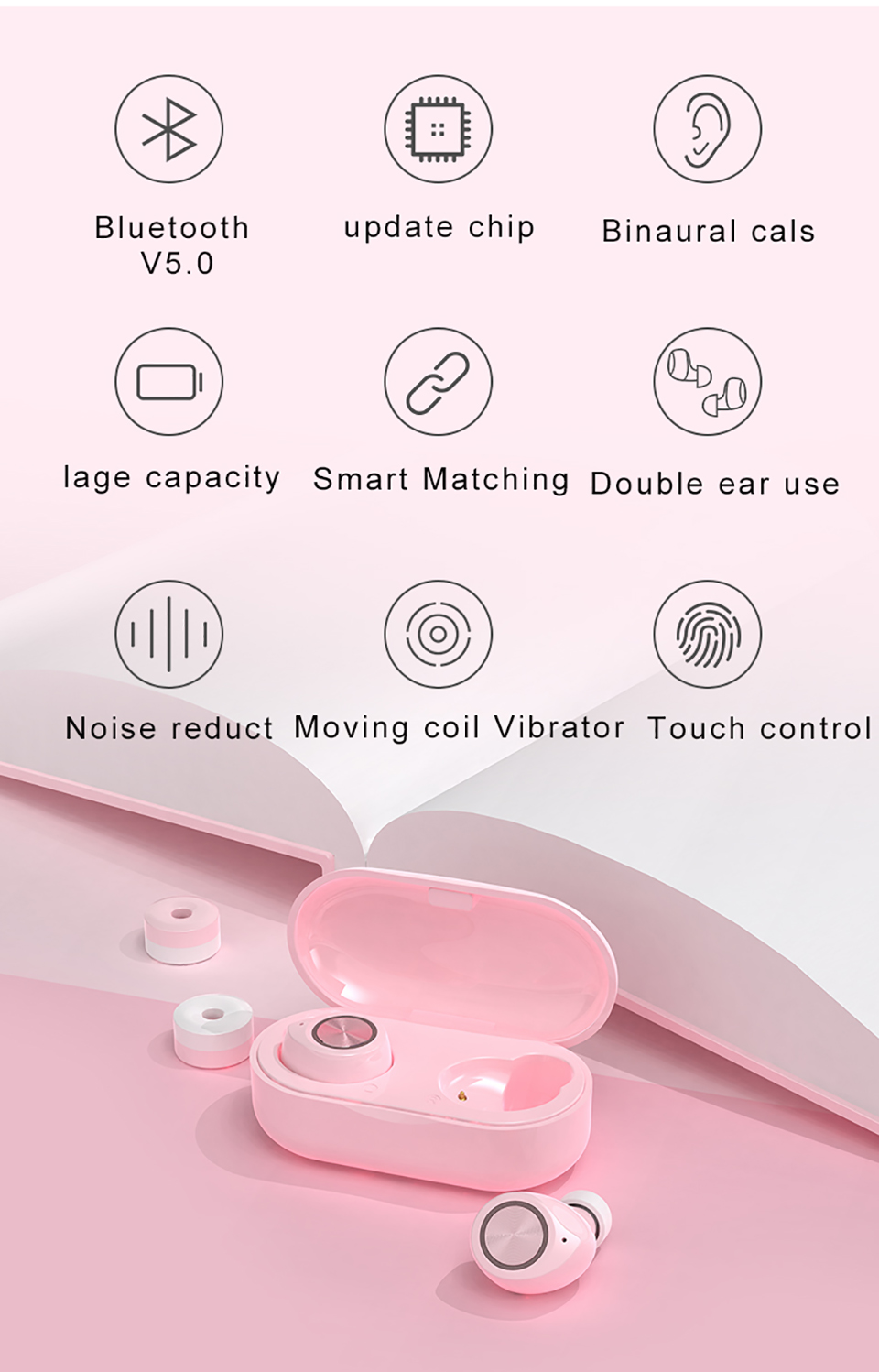 Fones de ouvido intra-auriculares sem fio TW60 Mini Bluetooth 5.0 Fones de ouvido esportivos com microfone duplo Bluetooth