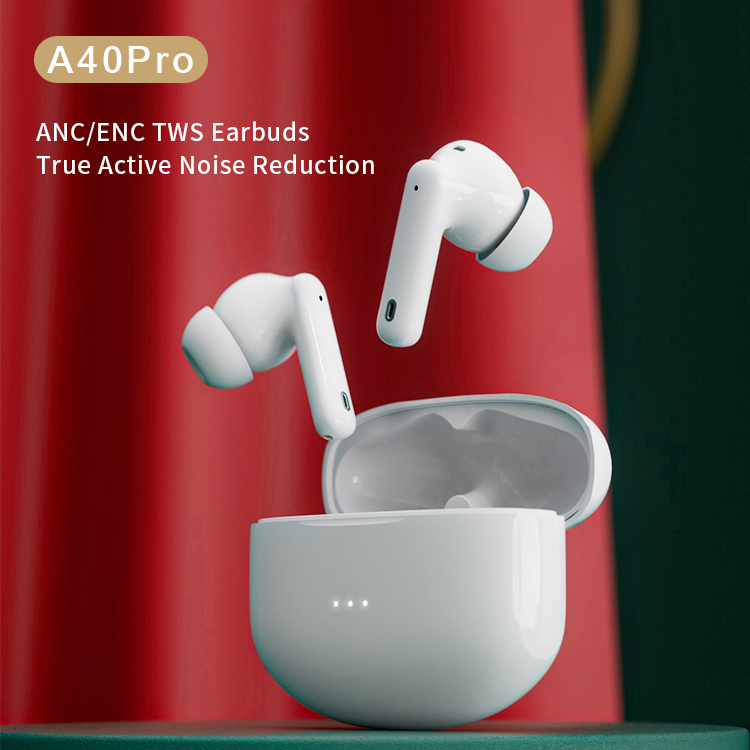 A40 Pro Kabellose Kopfhörer Aktive Geräuschunterdrückung Bluetooth-Kopfhörer mit 2 ENC-Mikrofonen 27H-Wiedergabe ANC TWS-Ohrhörer für Smartphones