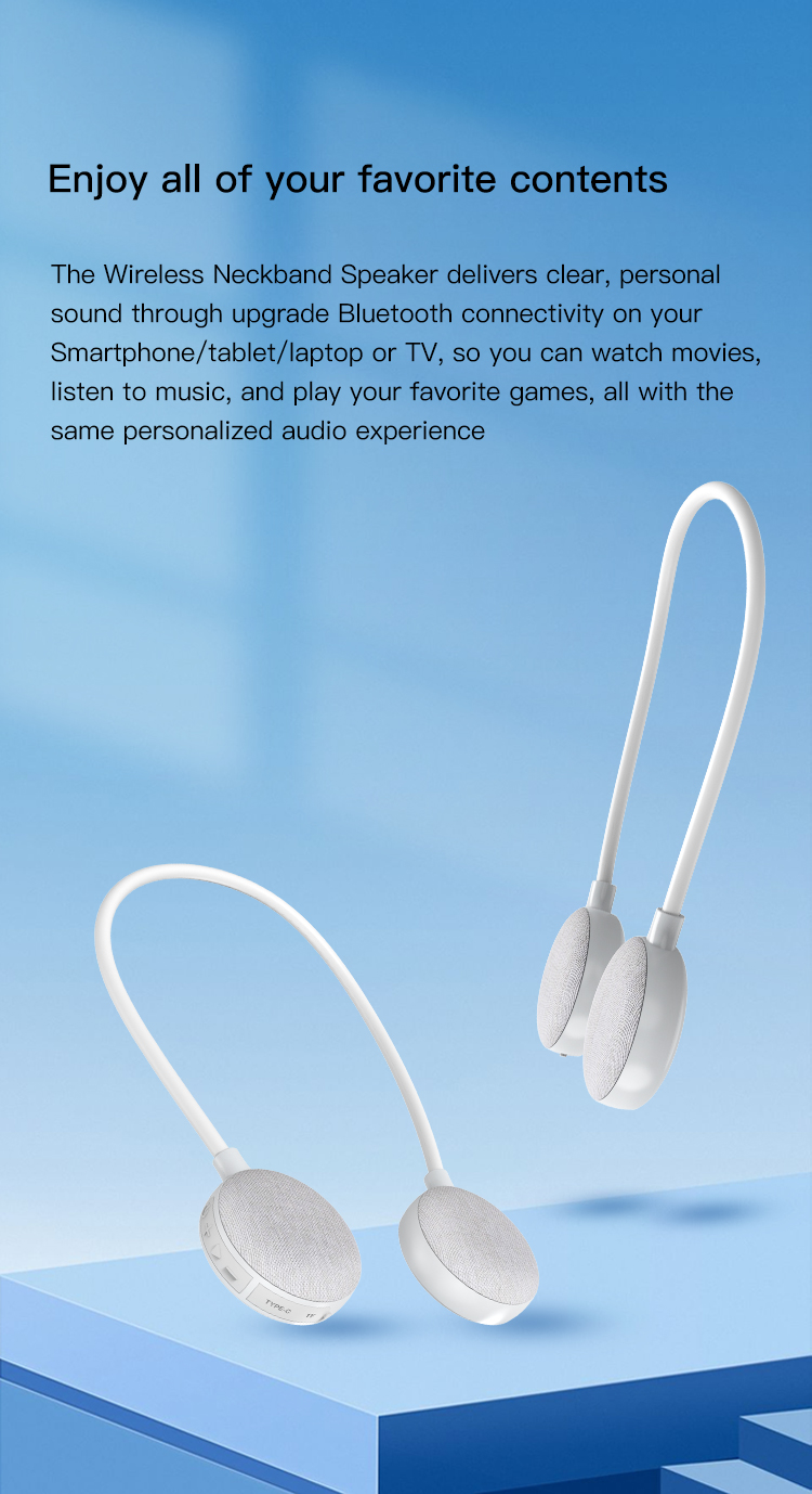 SafeTrip الرقبة سماعة بلوتوث المتكلم خفيفة الوزن يمكن ارتداؤها المتكلم 3D ستيريو صوت سماعة رأس محمولة OEM الشركة المصنعة B70