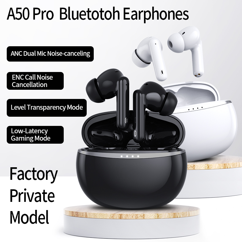 سماعات الألعاب Black A50 pro ANC ENC النشطة لإلغاء الضوضاء المزودة بميكروفونات مزدوجة وسماعة رأس منخفضة الكمون من الشركة المصنعة Enle