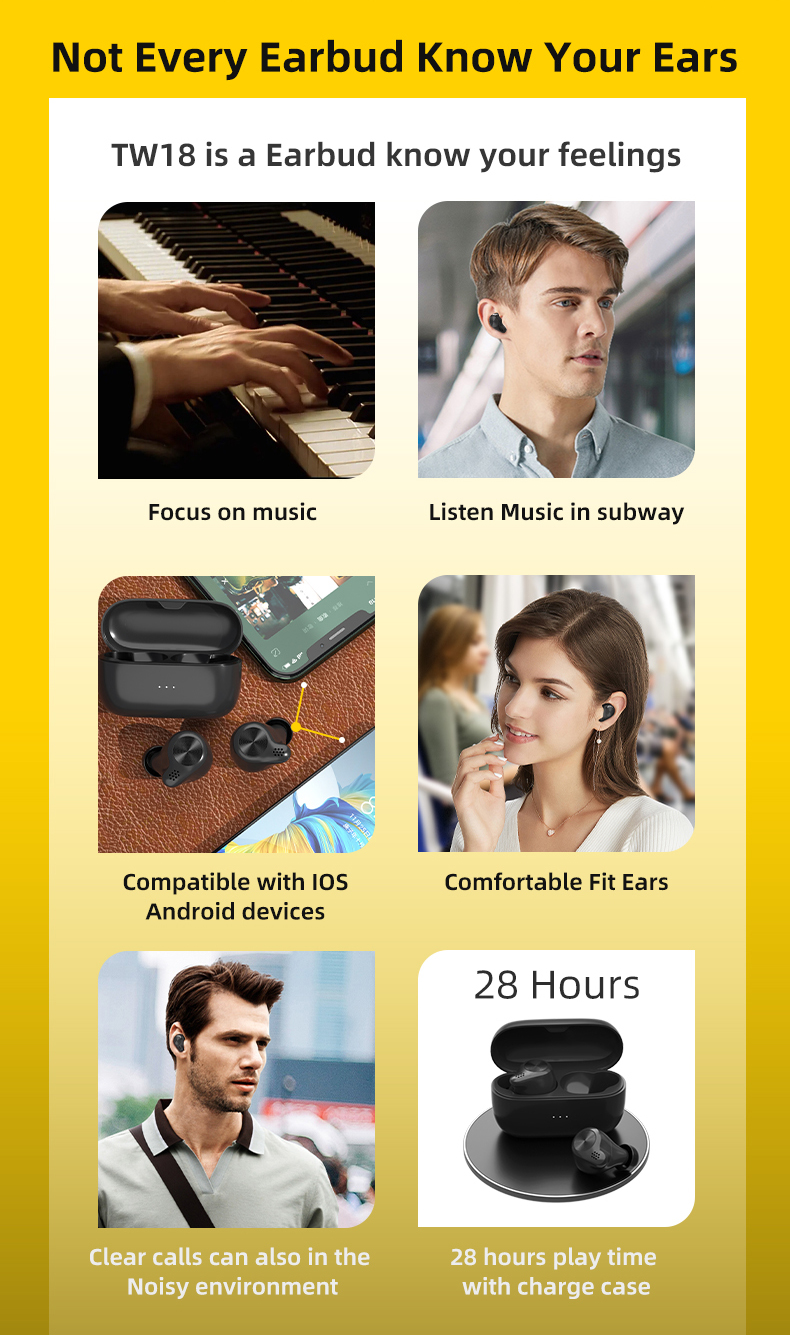 TWS Earbuds Earphone Factory Gaming Headset écouteurs en gros TW18