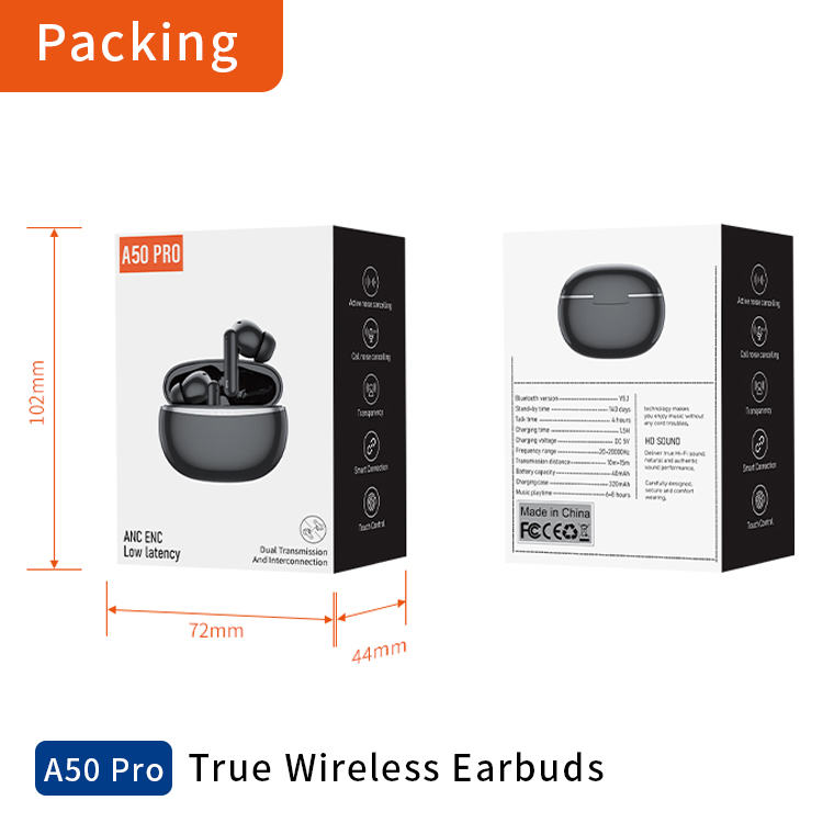 2022 Amazon Hot Seller A50 Pro tragbares drahtloses TWS-Bluetooth-Headset mit Geräuschunterdrückung
