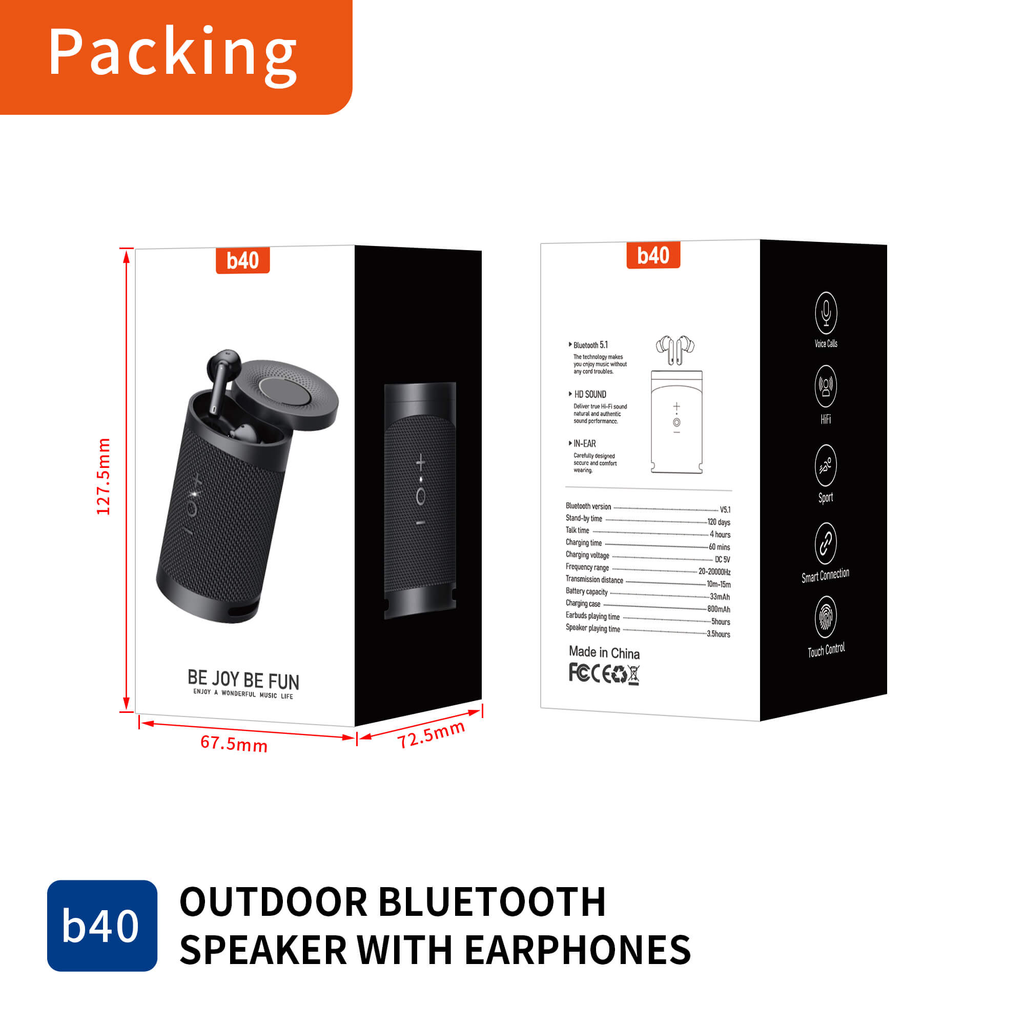 Nouveau produit B40 2 en 1, la conception d'usine du fabricant d'écouteurs et de haut-parleurs peut être personnalisée